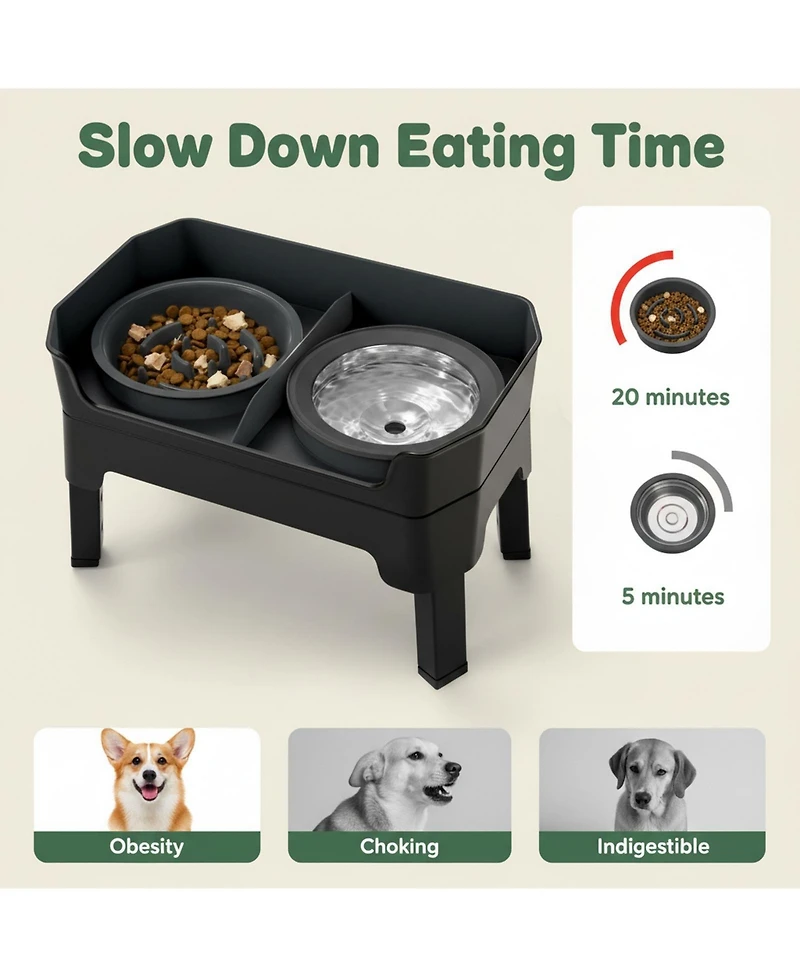 Aronkl 4 1 Adjustable Dog Bowl Stand with 2 Stainless Anti-Spill Bowls for Dogs Growing Puppies Anti-Slip Mess Proof