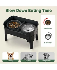 Aronkl 4 1 Adjustable Dog Bowl Stand with 2 Stainless Anti-Spill Bowls for Dogs Growing Puppies Anti-Slip Mess Proof