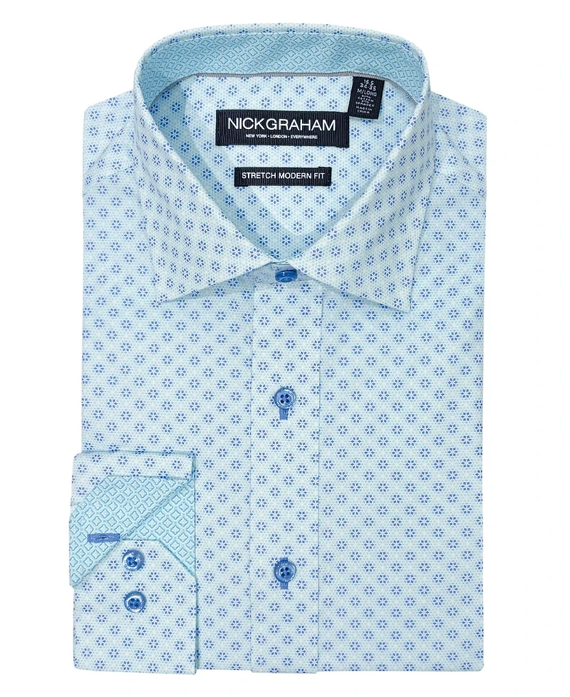 Nick Graham Men's Woven Mosaic Geometric Dress Shirt