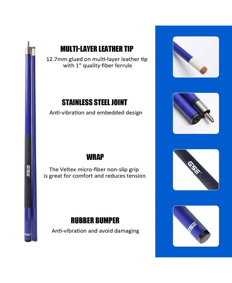 Gse Games & Sports Expert 58" 2-Piece Slick Fiberglass Graphite Composite Billiard Pool Cue Stick for Men/Women