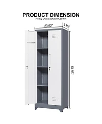 Clihome 65" H Metal Broom Cleaning Tool Storage Cabinet With Locking Doors and Shelves