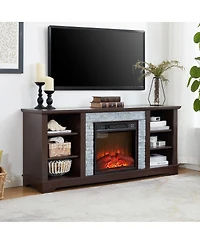 Streamdale Furniture Electric Fireplace Stone Tv Media Stand with Faux Stacked Stone Surround, 58.31"W