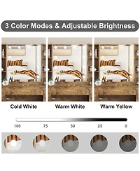 gaomon Farmhouse Makeup Vanity Set with Lighted Mirror, Shelves and Charging Station