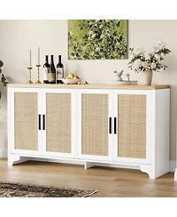 gaomon 4-Door Sideboard Buffet Cabinet, Rattan Storage Boho Entryway Console Table, Coffee Bar Station for Dinning Room, Living Room
