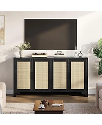 gaomon 4-Door Sideboard Buffet Cabinet, Rattan Storage Boho Entryway Console Table, Coffee Bar Station for Dinning Room, Living Room