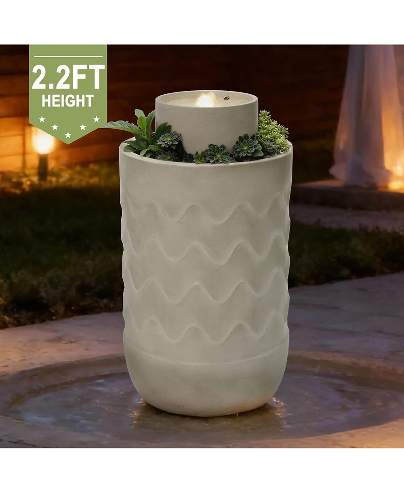 LuxenHome Outdoor Lighted Polyresin Fountain with Planter, Decorative Garden Accent