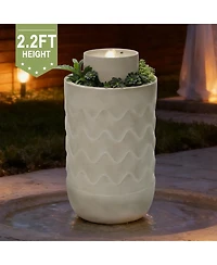 LuxenHome Outdoor Lighted Polyresin Fountain with Planter, Decorative Garden Accent