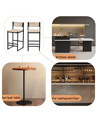 Rainsken Paper Rope Woven Bar Stools Set of 2, 25'' Counter Height Chairs with Back, Footrest for Kitchen Island, Home Pub