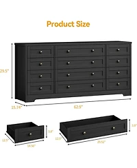 gaomon 12 Drawers Wood Dressers for Bedroom, 63" Long Wooden Dresser Living Room, Hallway, 16" Wide Tv Stand 65 Inch Tv, Sol
