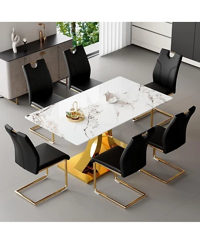 Streamdale Furniture Marble dining table and chair set with gold decoration - modern