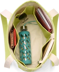 Lands' End Medium Print 5 Pocket Open Top Long Handle Canvas Tote Bag