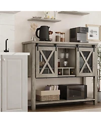 Yigii Buffet Cabinet Wine Coffee Bar Table Glass Rack Barn Mesh Door Kitchen Sideshelves