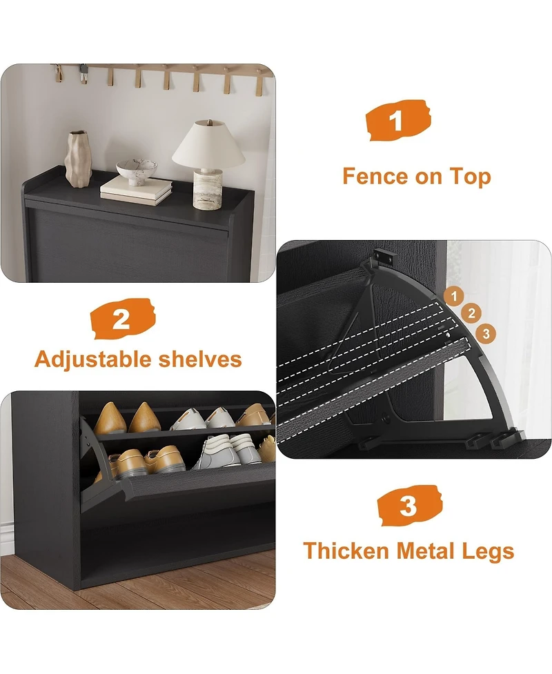 Homfan Shoe Cabinet with Flip Drawers, Hidden Shoe Storage Organizer for Entryway, Wooden Shoe Rack with Adjustable Shelf