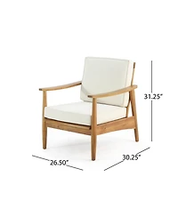 Mondawe Wood Outdoor Club Chair with Thick Cushion, Teak Finish