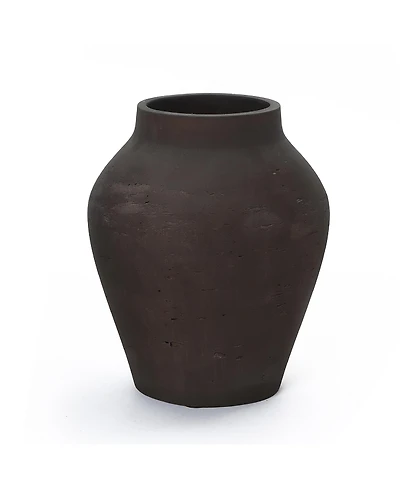LuxenHome Rustic Earth Cement Vase, Antique Brown Finish, 13.4" H Decorative Accent for Tabletops and Open Shelving