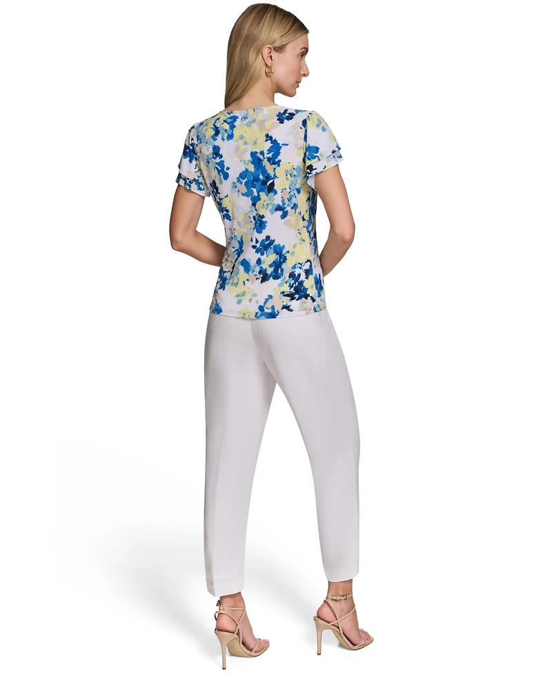 Calvin Klein Petite V-Neck Ruffle-Sleeve Top