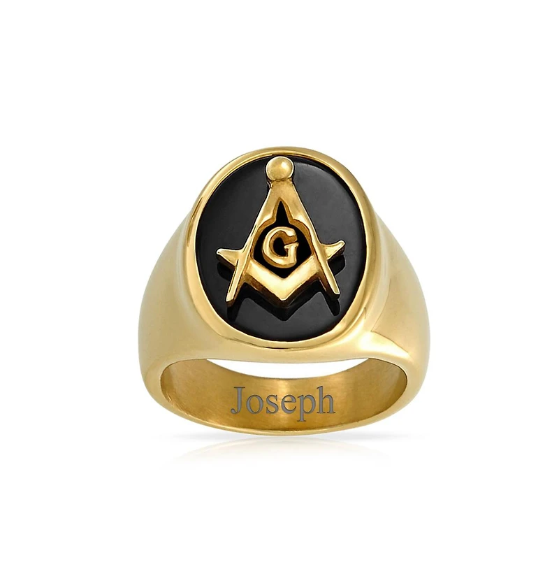 Bling Jewelry Square Compass Black Oval Signet Freemason Masonic Ring Stainless Steel
