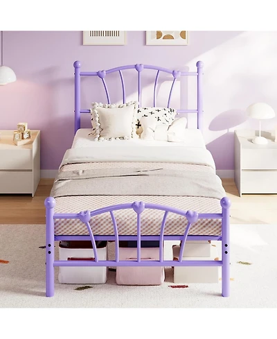 gaomon Twin Kids Bed Frame with Headboard & Footboard, Heart-Shaped Metal Platform Bed, Strong Steel Slats, Noise-Free, No Box Spring