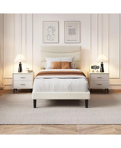 gaomon Twin Velvet Upholstered Bed Frame with Biscuit Tufted Storage Headboard & Drawer, Wood Slats Support, No Box Spring