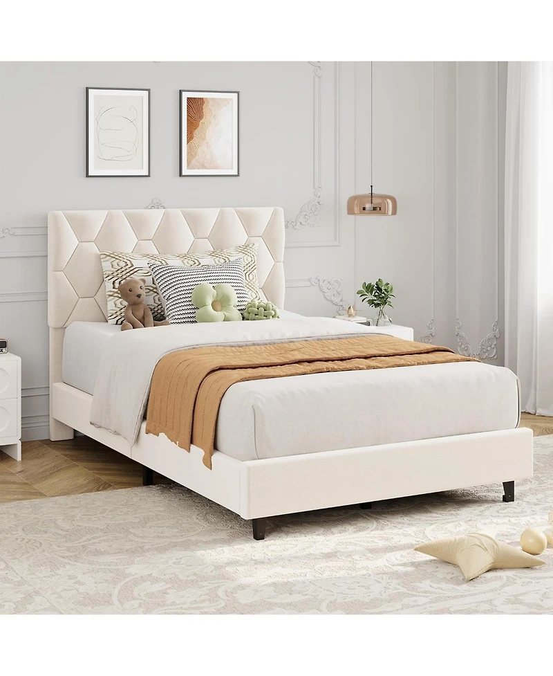 gaomon Twin Platform Bed Frame with Adjustable Upholstered Headboard, Modern Design, Wooden Slats Support, Triangular Legs, Easy Assembly