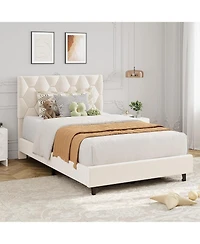 gaomon Twin Platform Bed Frame with Adjustable Upholstered Headboard, Modern Design, Wooden Slats Support, Triangular Legs, Easy Assembly