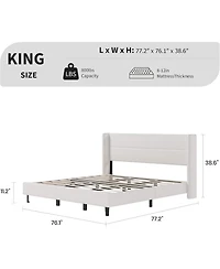 gaomon King Velvet Bed Frame with Wingback Headboard, Upholstered Platform Bed with Wood Slats