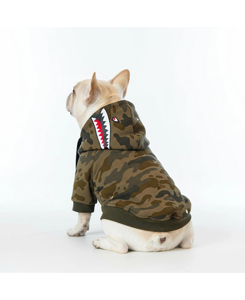 Aronkl Camo Dog Hoodie Extra Warm Fleece Lining Stretchy Fit with Shark Graphic Leash Hole