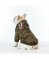Aronkl Camo Dog Hoodie Extra Warm Fleece Lining Stretchy Fit with Shark Graphic Leash Hole