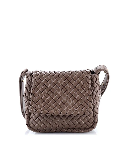 Pre-Owned Bottega Veneta Mini Cobble Flap Shoulder Bag Padded Intrecciato Leather