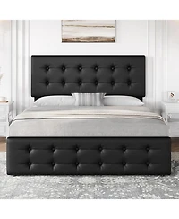 gaomon Bed Frame with 4 Storage Drawers and Headboard, Velvet Upholstered Platform Bed Frame with Wooden Slats Support