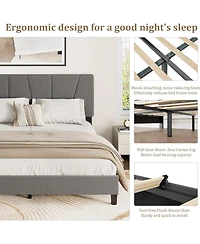 gaomon Linen Upholstered Platform Bed Frame with Adjustable Headboard, Wooden Slats Support, No Box Spring Needed, Easy Assembly.