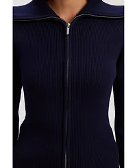 Karen Millen Women's Cotton Zip Through Collar Knit Cardigan