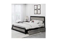 gaomon Metal Platform Bed Frame with Headboard, 4 Storage Drawers & Charging Station, Strong Slat Support