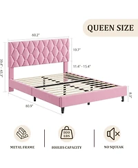 gaomon Queen Size Velvet Upholstered Platform Bed Frame with Adjustable Headboard, Wooden Slats Support, No Box Spring Needed, Easy Assembly
