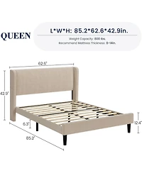 gaomon Velvet Upholstered Bed Frame Wingback Headboard Platform Wood Slats Optional Box Spring
