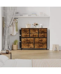 gaomon 10 Drawers Fabric Storage Drawer, Dressers & Chest of Drawers with Side Pockets, Hooks, Wood Tabletop for Closet, Living Room