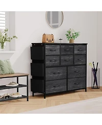 gaomon 10 Drawers Fabric Storage Drawer, Dressers & Chest of with Side Pockets, Hooks, Wood Tabletop for Closet, Living Room