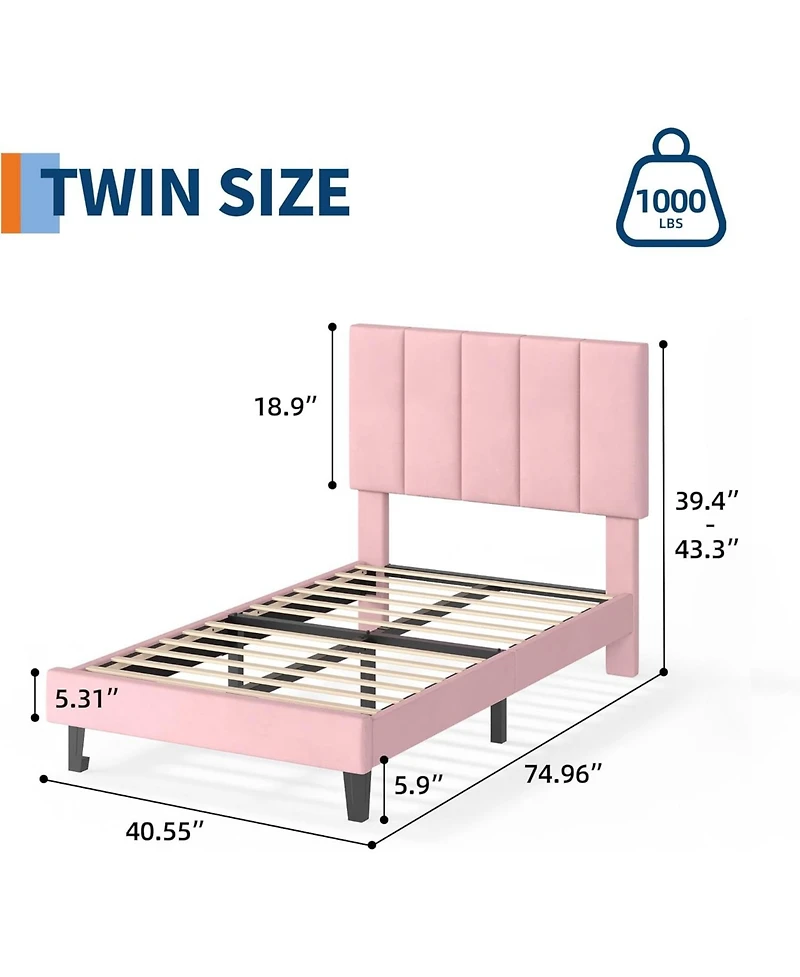 gaomon Velvet Upholstered Platform Bed Frame with Adjustable Headboard, No Box Spring Needed