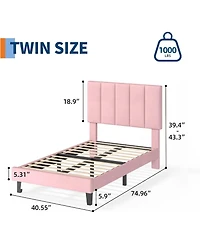 gaomon Velvet Upholstered Platform Bed Frame with Adjustable Headboard, No Box Spring Needed