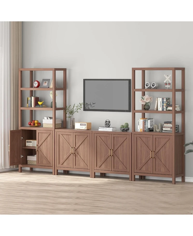 gaomon Farmhouse Oak Sideboard Buffet Cabinet - x-Shaped Door Kitchen Storage Cabinet with Adjustable Shelves for Hallway Entry Living Room