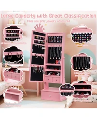 gaomon Kids Jewelry Armoire,Child Jewelry Cabinet with Led Light,Freestanding Jewelry Organizer with Full Length Mirror&Storage Drawers