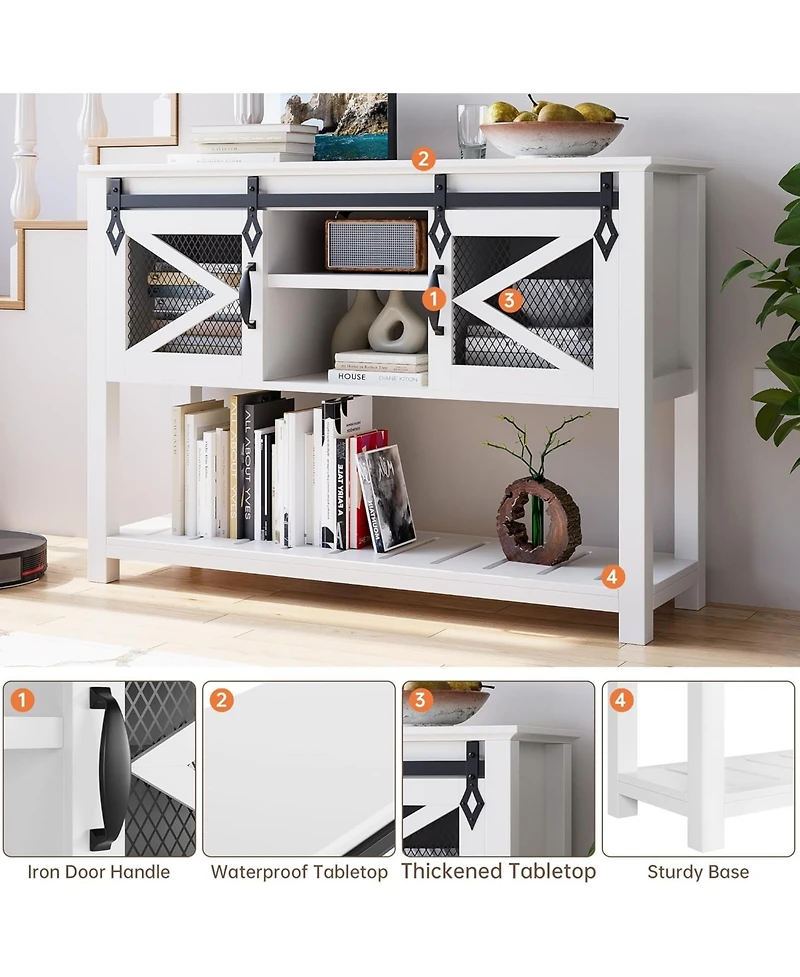gaomon Farmhouse Entryway Table with Storage and Open Shelf Rustic Console with Sliding Barn Doors Sofa Table