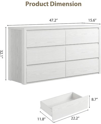 gaomon Farmhouse 6 Drawer Dresser Handle Free Storage with Anti Tip