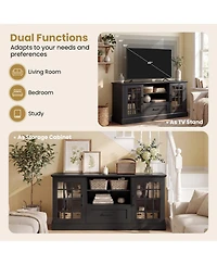 Gymax Farmhouse Tv Stand for TVs up to 70'' Entertainment Media Center Storage Cabinet w/Glass Doors