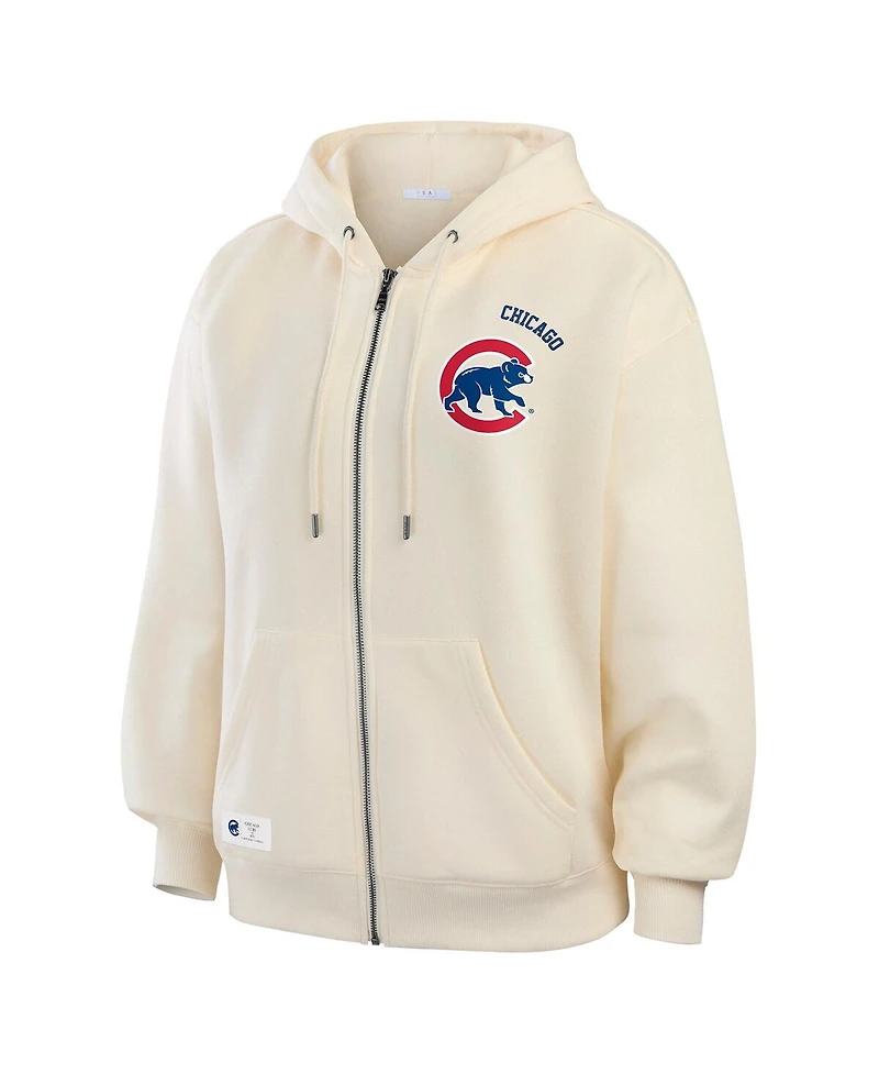 Wear by Erin Andrews Women's Cream Chicago Cubs Full-Zip Hoodie