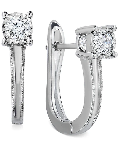 TruMiracle Diamond Leverback Hoop Earrings (1/2 ct. t.w.) in 10k White Gold
