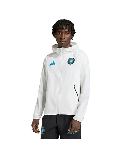 Adidas Men's White Charlotte Fc Tiro Travel Full-Zip Hooded Windbreaker Jacket