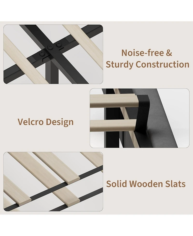 gaomon King Velvet Bed Frame with Wingback Headboard, Upholstered Platform Bed with Wood Slats