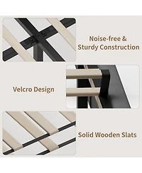 gaomon King Velvet Bed Frame with Wingback Headboard, Upholstered Platform Bed with Wood Slats