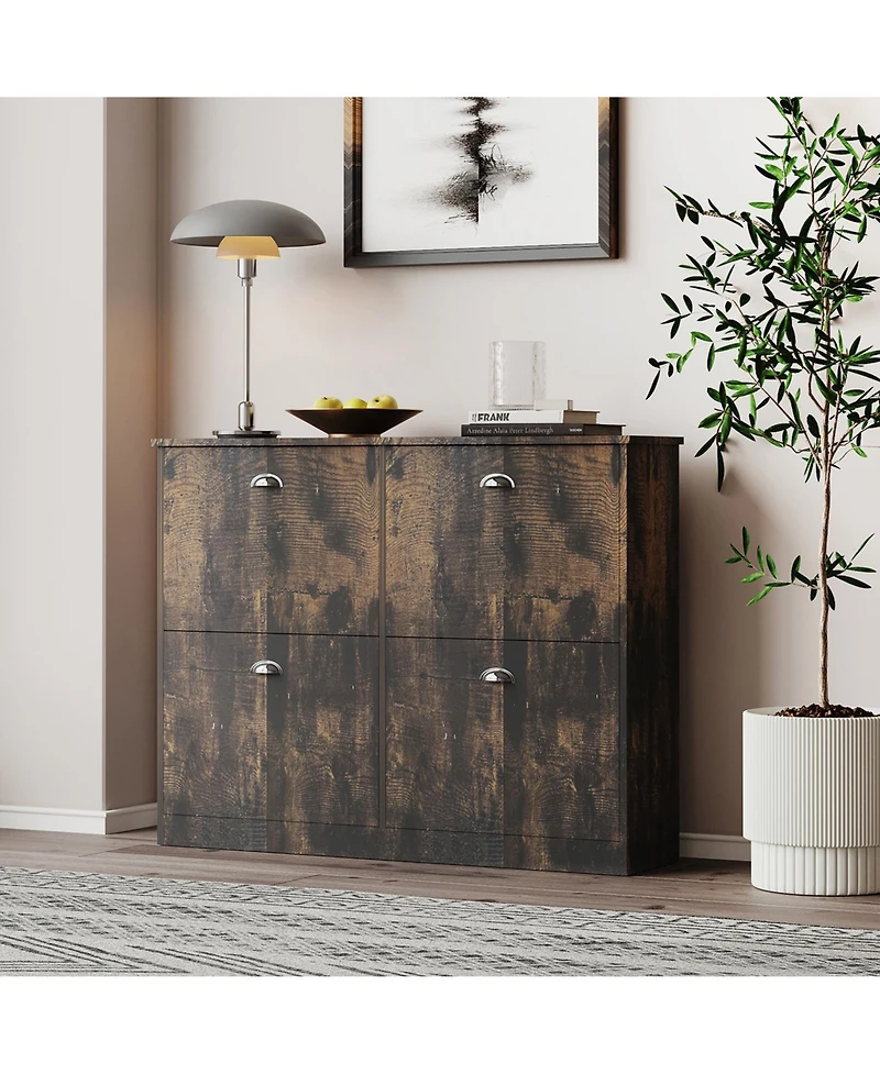 Clihome Shoe Cabinet, Hidden Slim Narrow Shoe Rack Cabinet with 4 Drawers
